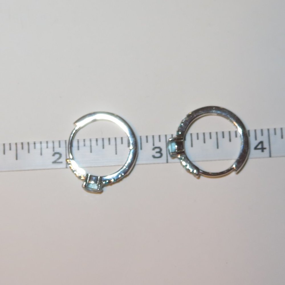 NATURAL Blue Zircon And Apatite 925 Sterling Silver Earrings Hoops - Picture 12 of 13